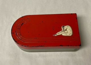 Vtg Hickok Art Deco Frosted Glass Vanity Trinket Box Nude Woman Red Metal Lid