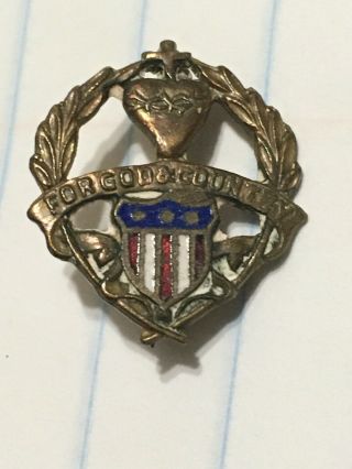 Vintage For God And Country Jesus Protect Us Old Enamel Shield Pin Brooch