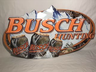 Busch Beer Hunting Sign 3 - D Camo Realtree Logo Mountains 30” X 16 3/4” Tin