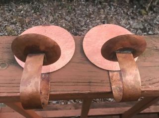 2 Arts Crafts Mid Century Modern Hammered Copper Wall Sconce Candleholders
