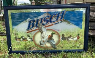Busch Beer Mirror Ducks In Flight Rare Busch Hunting Sign Beveled 32.  5” X 20”