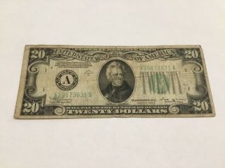 VINTAGE green $20 1934 - B BOSTON FEDERAL RESERVE NOTE TWENTY DOLLAR BILL VINSON 2