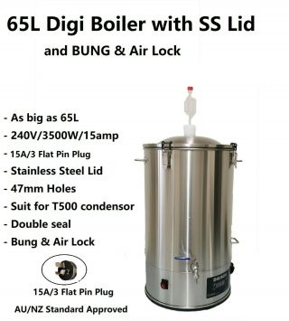65l/240v/3500w Digital Boiler With 47mm Stainless Steel Lid & Bung Air Lock