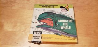 Vintage Walt Disney 8mm Film Color Movie W Sound Monstro The Whale Pinocchio.