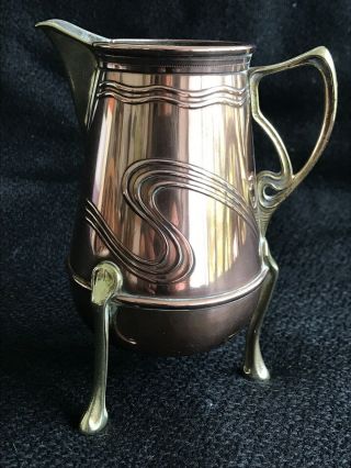 Antique Vintage Small Art Nouveau Jugendstil Copper Brass Jug Arts & Crafts 5”