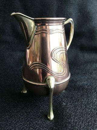 Antique Vintage Small Art Nouveau Jugendstil Copper Brass Jug Arts & Crafts 5” 2