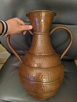 Large Mission Arts & Crafts Hammered Copper 2 - Handles French Vase Amboise Urn