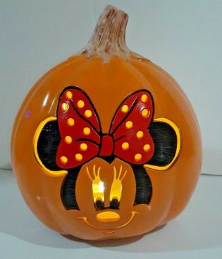 Disney Minnie Mouse Light Up Plastic Halloween Pumpkin 6 1/2”
