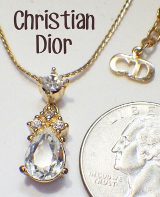 Exquisite Vtg 60s/70s Signed Christian Dior Teardrop Crystal Pendant Necklace