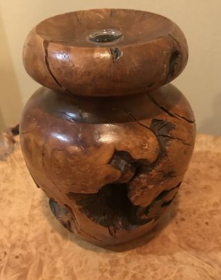Vintage Estate Burl Wood Vase Vessel Mid Century Modern Artisan Handmade 5 1/4”