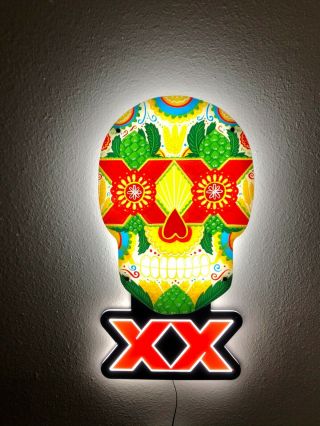 Dos Equis Beer Day Of The Dead Sugar Skull Head Led Bar Sign Game Room Bar