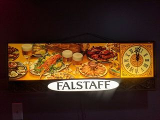Rare 40 " Falstaff Beer Lighted Sign Clock Vintage Bar Light Advertisment
