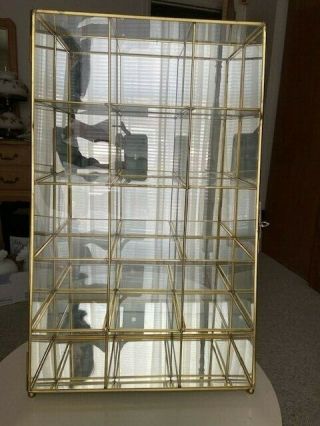 Vintage Brass Glass Mirror Display Cabinet Curio 20.  5 " H