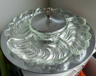 Rare Kromex Vintage Lazy Susan Party Platter Glass Dish Set Elegant Serve Tray