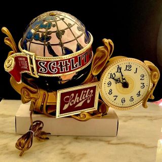 Fully Vintage 1976 Schlitz Beer Sign - Light Up Rotating Globe & Clock
