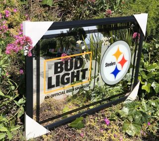 Bud Light Nfl Pittsburgh Steelers Football Beer Bar Mirror Man Cave Pub
