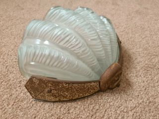 Art Deco Clam Shell Light Shade Glass Vintage Antique Retro Frosted 2