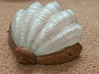 Art Deco Clam Shell Light Shade Glass Vintage Antique Retro Frosted 3