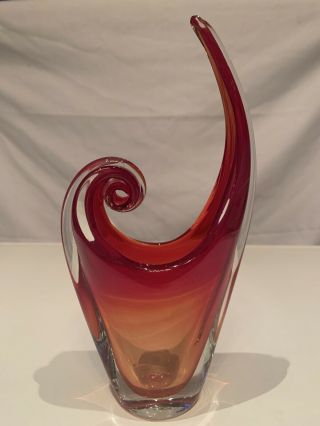 Vintage Red Asymmetrical Murano Glass Vase Mcm
