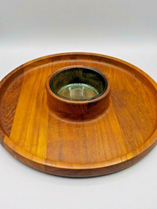Vintage Dansk Denmark Ihq Quistgaard Round Teak Wood Tray & Glass Bowl Insert