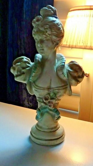 Vintage Art Nouveau Woman Maiden Lady Plaster Bust Statue Victorian