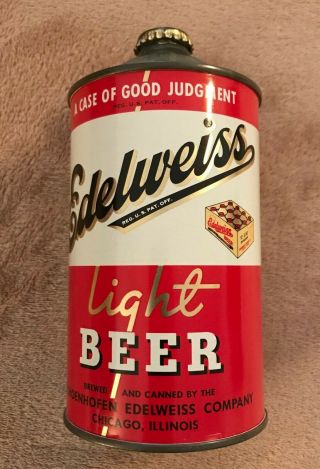 Schoenhofen Edelweiss Light Beer Quart Cone Top W/cap Chicago Irtp Can Minty