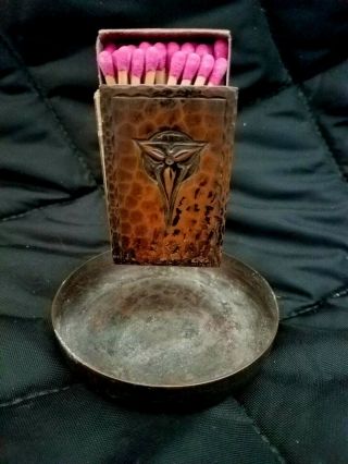 Roycroft Early Markings Hammered Copper Ashtray Match Holder