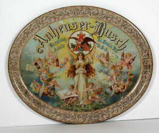 C1900 Anheuser Busch Beer Tin Lithograph Advertising Serving Tray Oval Beer Tray