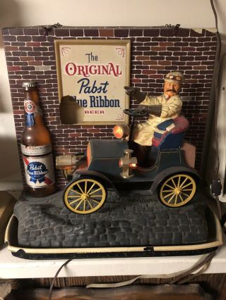 Pabst Blue Ribbon Beer Lighted Motion Car 1950s 60s There Is A Hole In The Sign