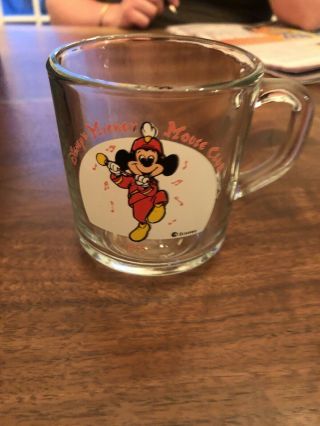 Disney Mickey Mouse Club 1955 Collectible Clear Glass Coffee Tea Mug Vintage