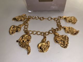 Vintage Disney Snow White Seven Dwarfs Charm Bracelet Gold I Can Adjust The Size