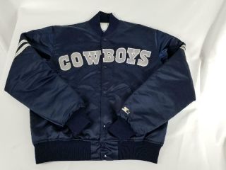 Mens Vintage Starter Large Nfl Dallas Cowboys Puffer Snap On Navy Blue Jacket