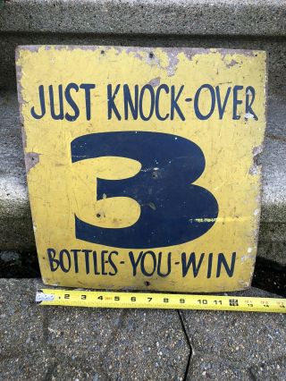 Vintage Carnival Game Sign Just Knock Over 3 Bottles You Win Amusement Park