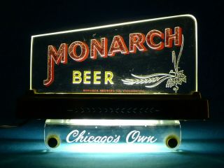 Rare Vintage (1950’s) Reverse - Etched Glass Monarch Beer Lighted Sign - A