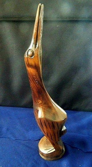 Long Neck Bird Sculpture Mid Century Modern Carved Wood