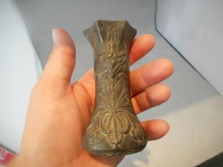 Antique Art Nouveau Decorated Pewter/ Metal Vase With Lizard Mark On Base