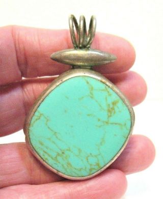 Sterling Silver Turquoise Vintage Large Pendant Ati Mexico 16.  6 Grams