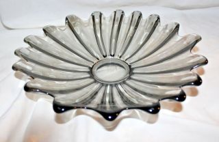 Mcm Mid Century Mod Smoke Gray Grey Starburst Art Glass Bowl Smoky Centerpiece