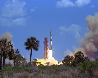 8x10 Nasa Photo: Launch Of Lunar Mission Apollo 16,  Saturn V Rocket