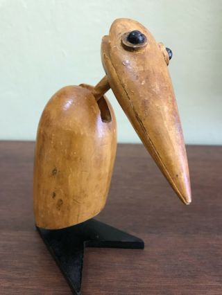 Carved Wood Bird Mid Century Modern Folk Art Beatlejuice Stylized Crow Sculpture