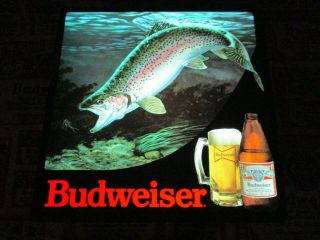 Vtg 1985 Budweiser Beer Trout Salmon Fish In Motion Fishing Bar Light Sign