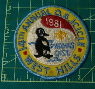 Vtg Bsa Boy Scouts Patch 14th Annual Oa Icicle West Hills Pwamas Iron On
