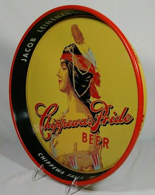 Old Leinenkugel Beer Tin Serving Tray Indian Maiden Chippewa Falls Wisconsin WI 3