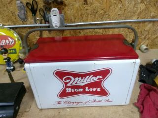 Rare Vintage Cronstroms Miller High Life Beer Picnic Cooler With Tray