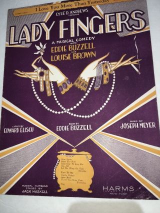 Sheet Music Lady Fingers Art Deco Lithograph For Wall Art Smoking Cigarette Orig