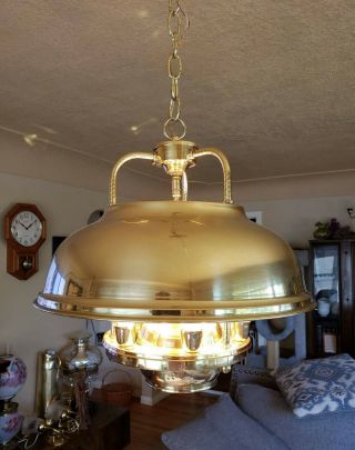 Vintage Bright Gold Brass Hanging Domed Hurricane Ceiling Light 3