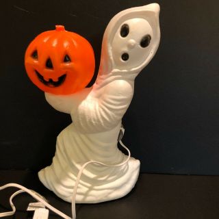 Vintage Ghost Pumpkin Light Up Tabletop Halloween Blow Mold General Foam Plastic
