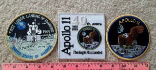 3 Nasa Apollo 11 Moon Landing Patches Including 40th Anniversaty