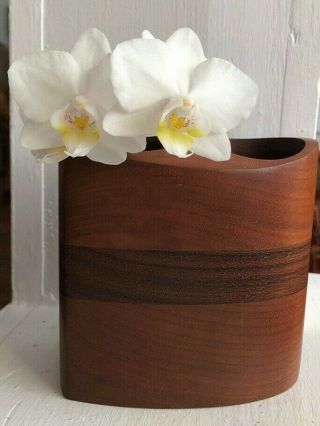 Peter Bloch & Padauk Modern Design Black Walnut Wood Desk Organizer Vase