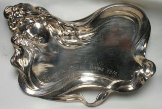 World War 1 - Souvenir Of Rhine 1919 - Art Nouveau Silverplate Tray Lady 
